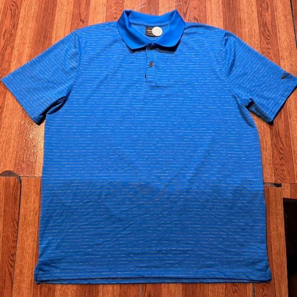 Oakley Blue Striped Hydrolix Retro Tech Sportswear Button Golf Polo Shirt Medium